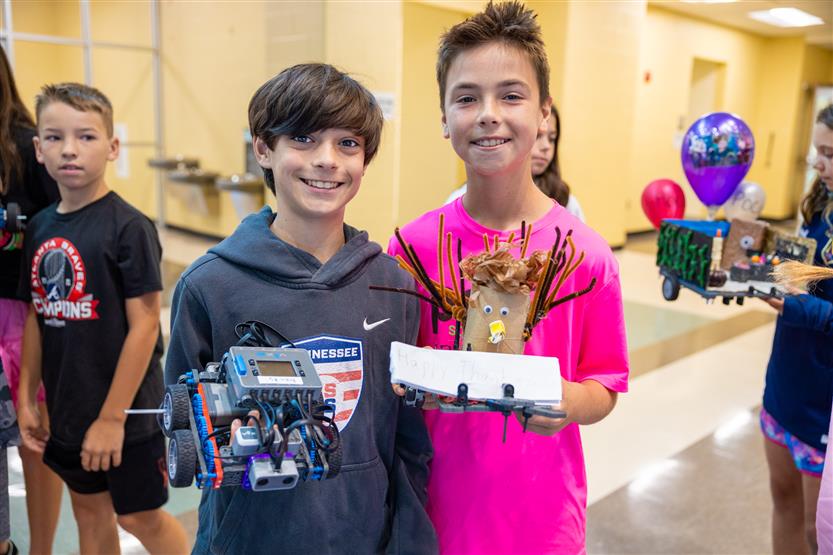 Robot parade at Thompson's Station Middle